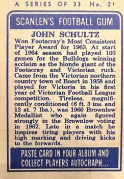 1964 Scanlens VFL #21 John Schultz Back